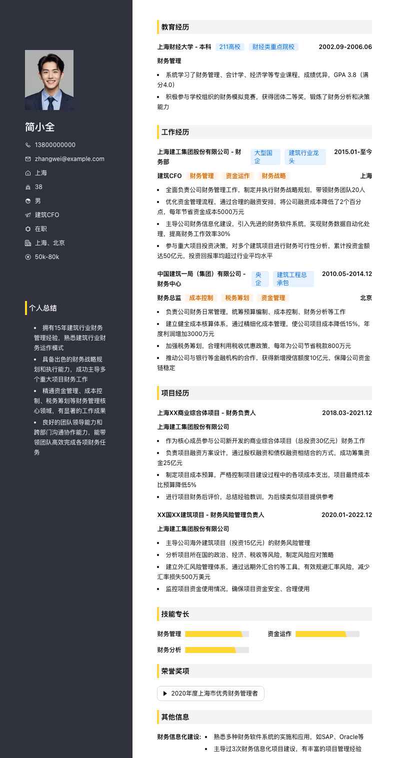 建筑CFO简历模板