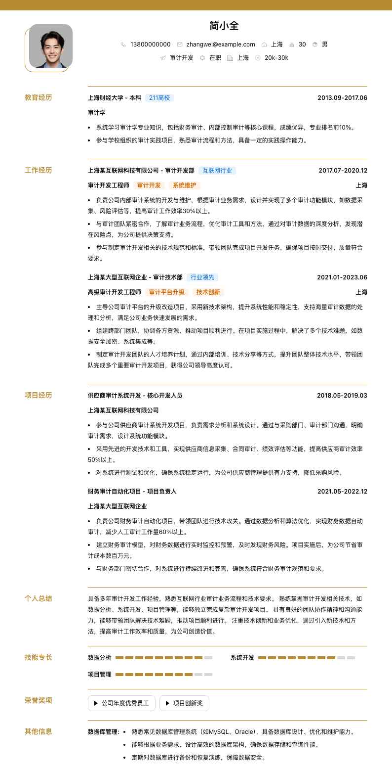 审计简历模板