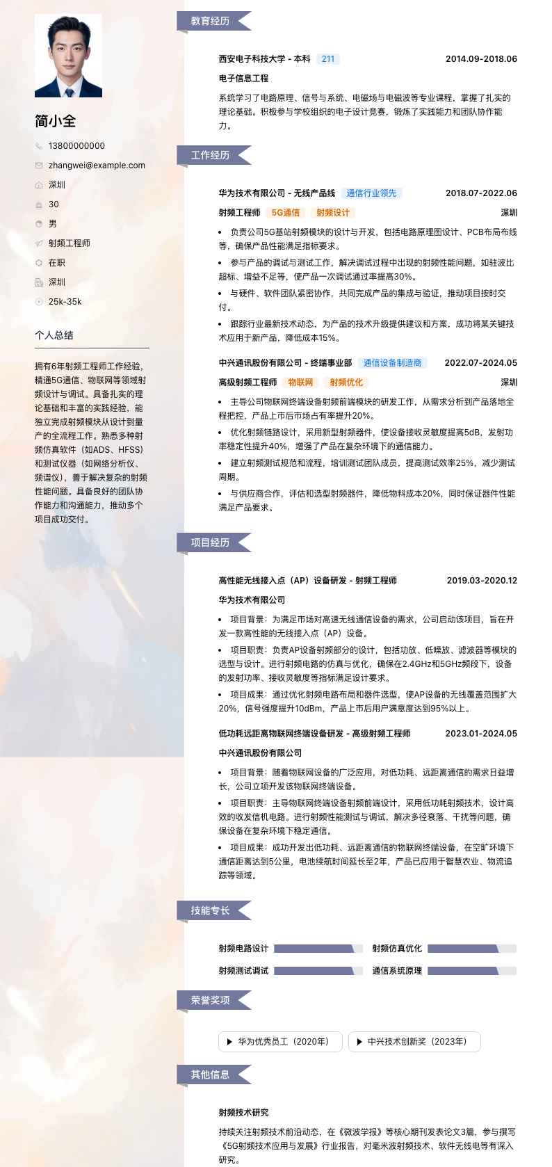 射频工程师简历模板