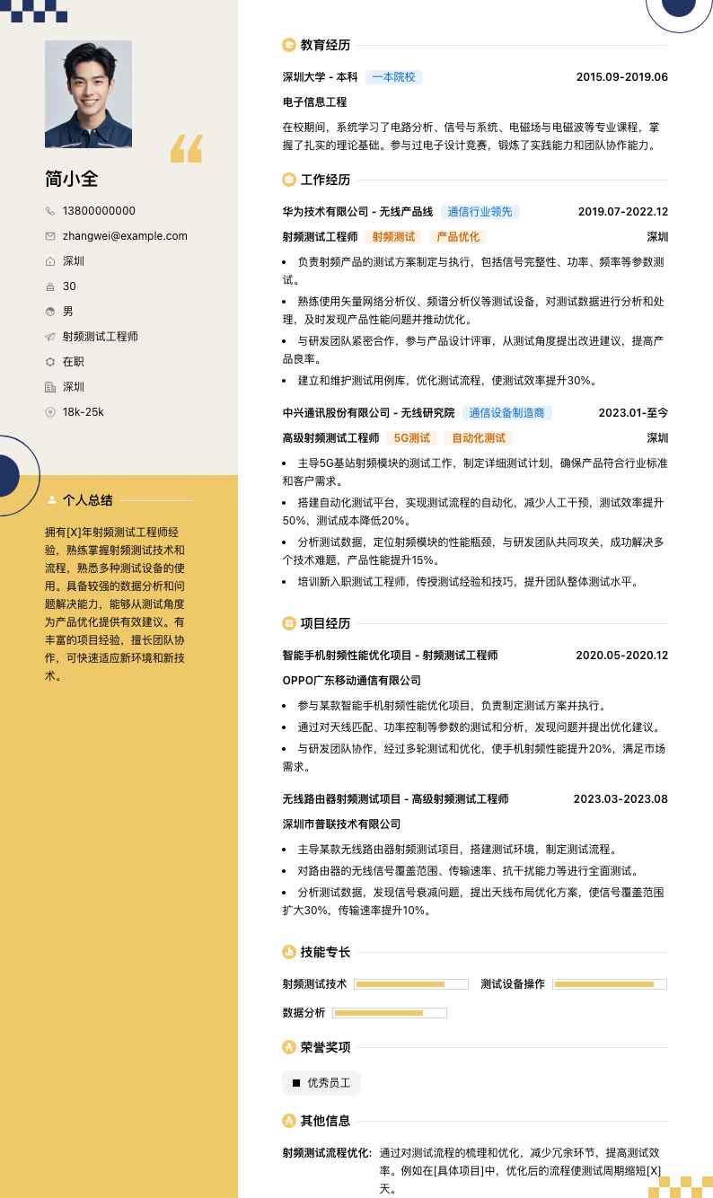 射频测试工程师简历模板