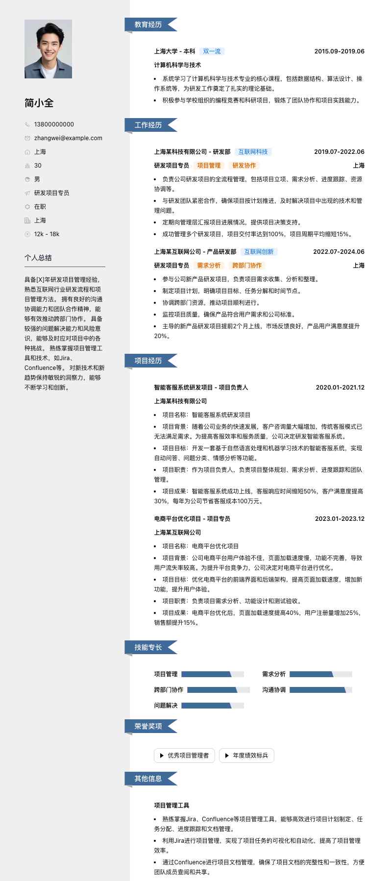 研发项目专员简历模板