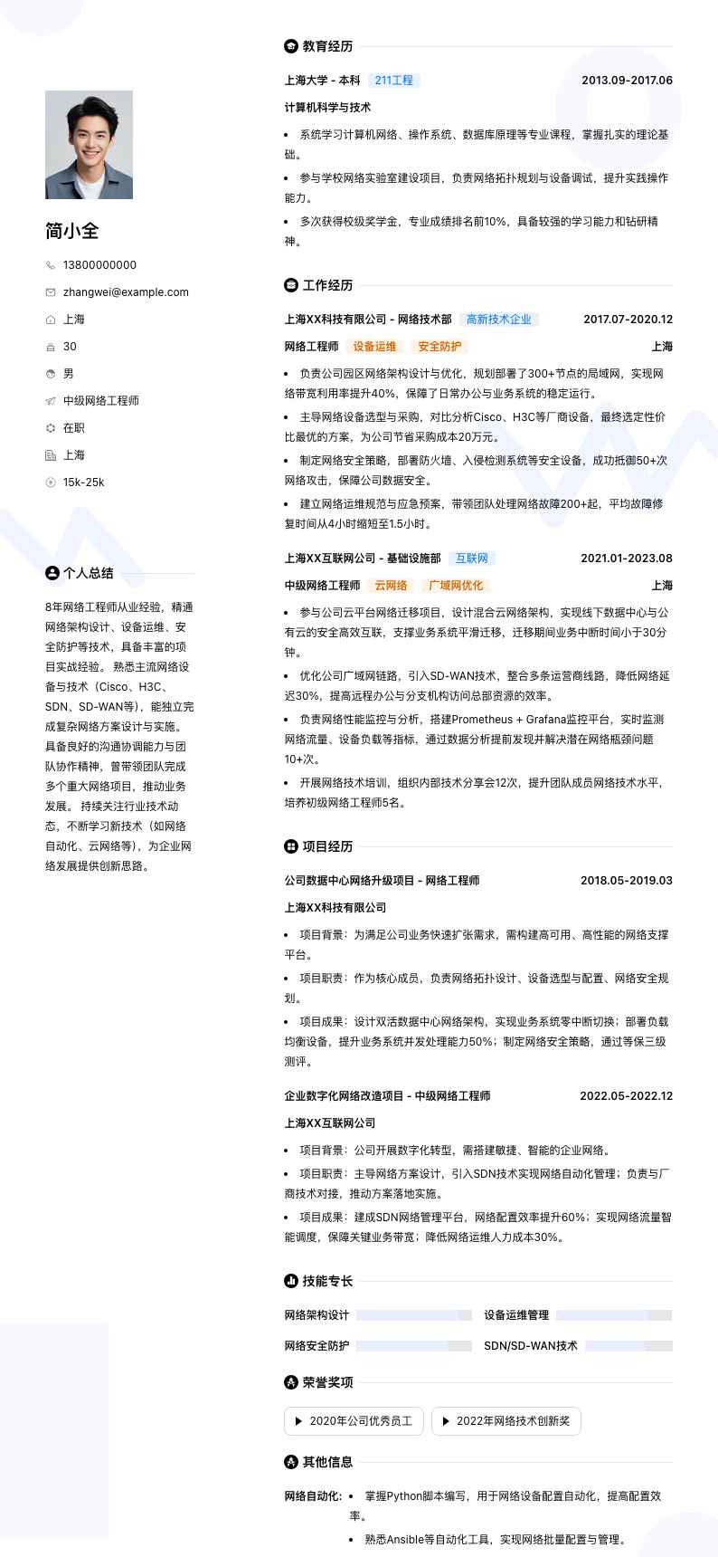 中级网络工程师简历模板