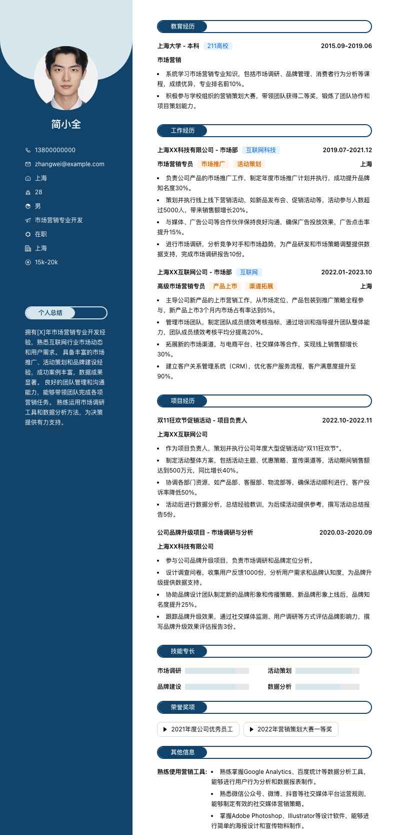 市场营销专业简历模板