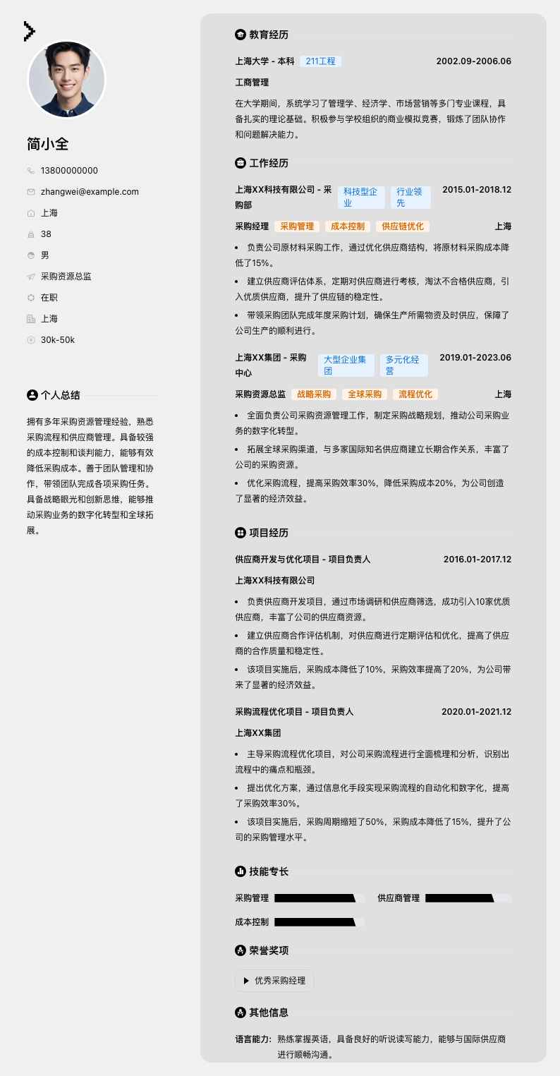 采购资源总监简历模板