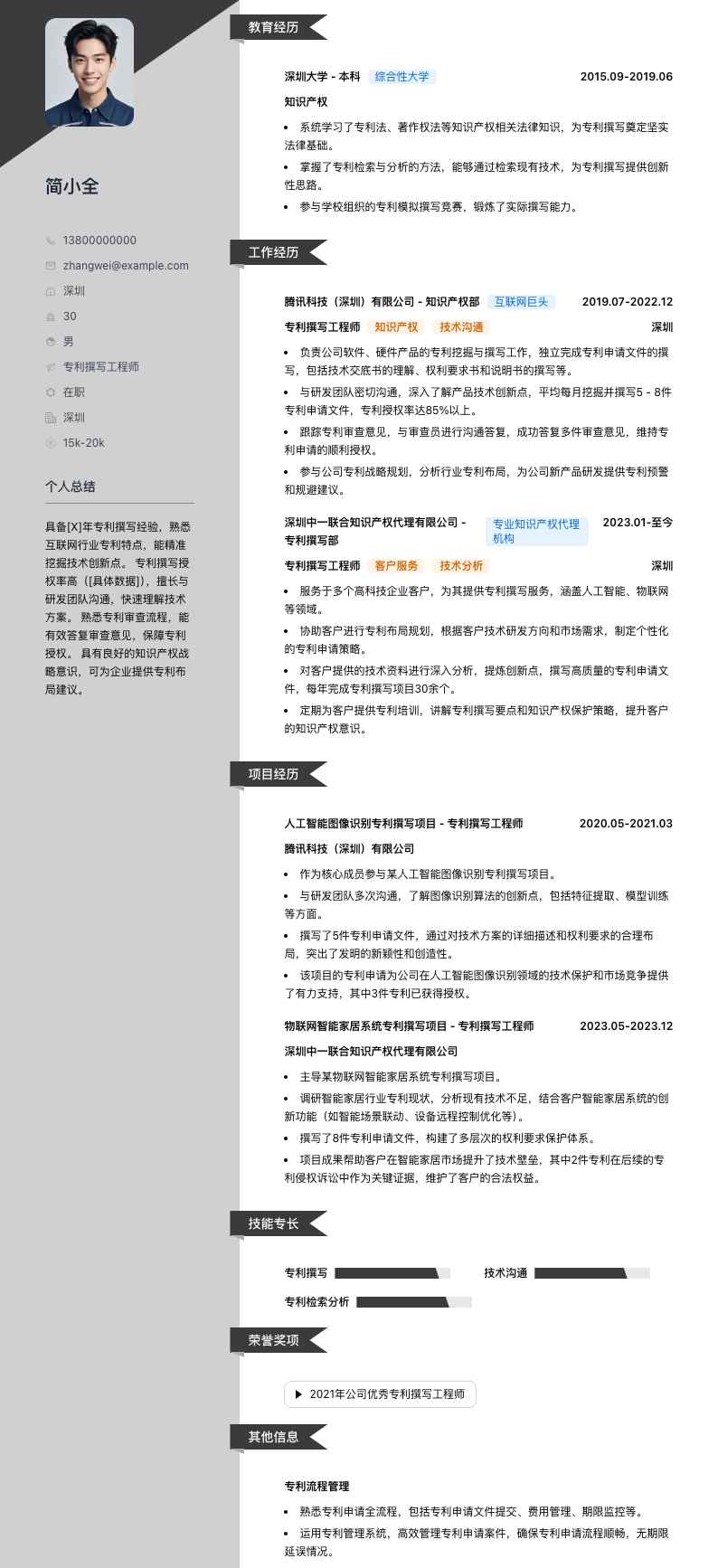 专利撰写工程师简历模板