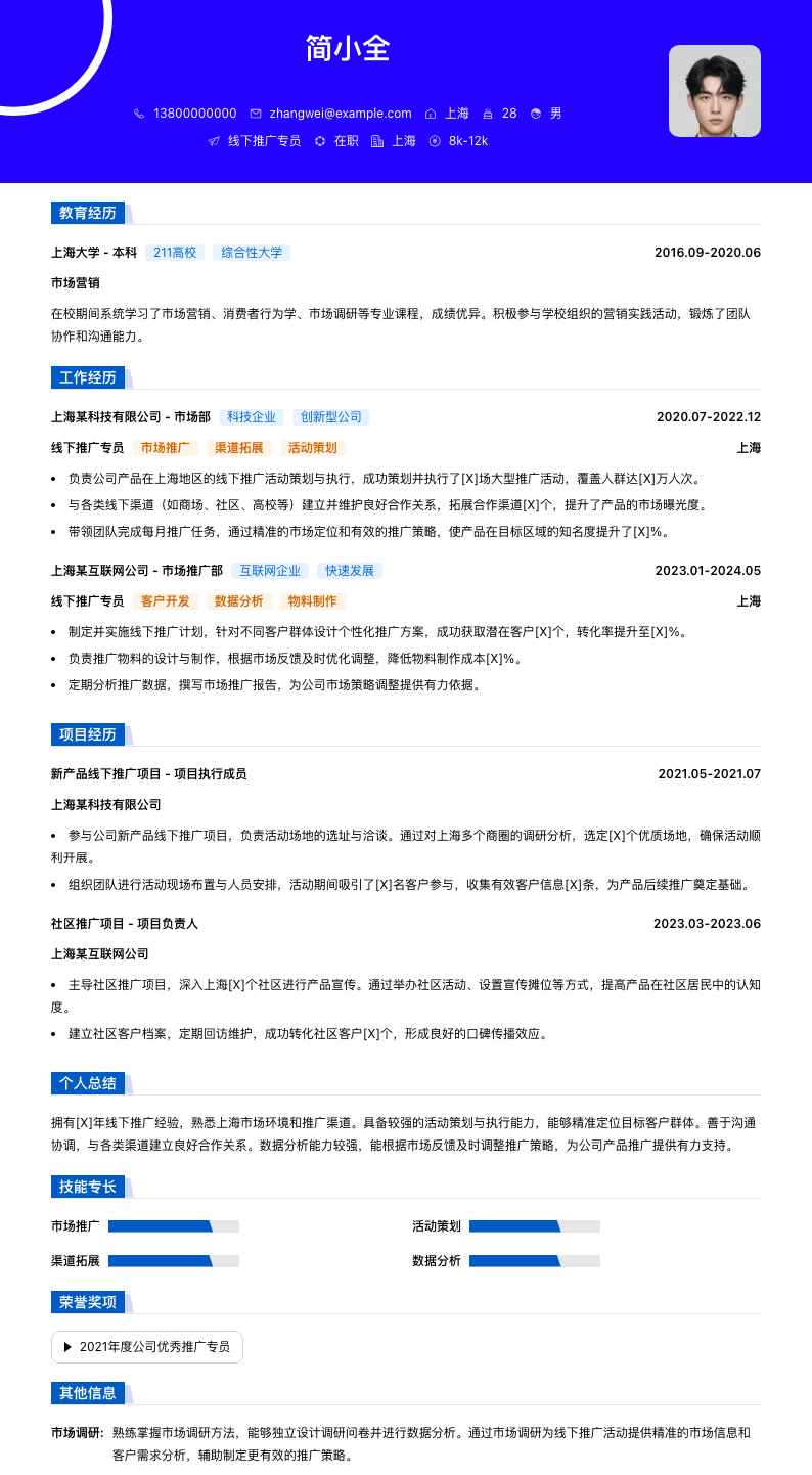 线下推广专员简历模板