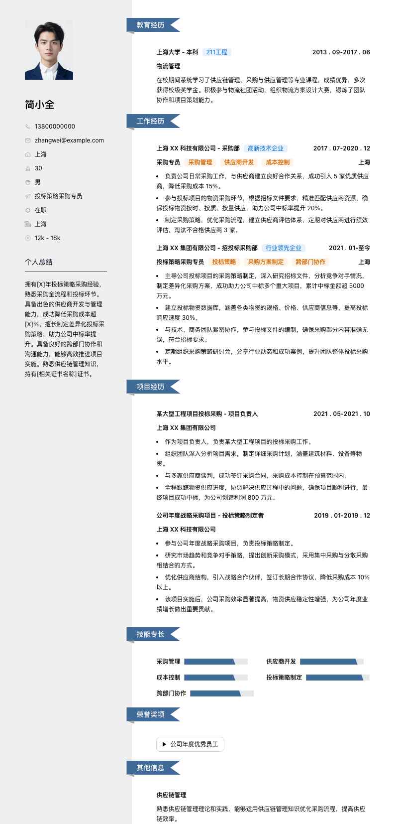 投标策略采购专员简历模板