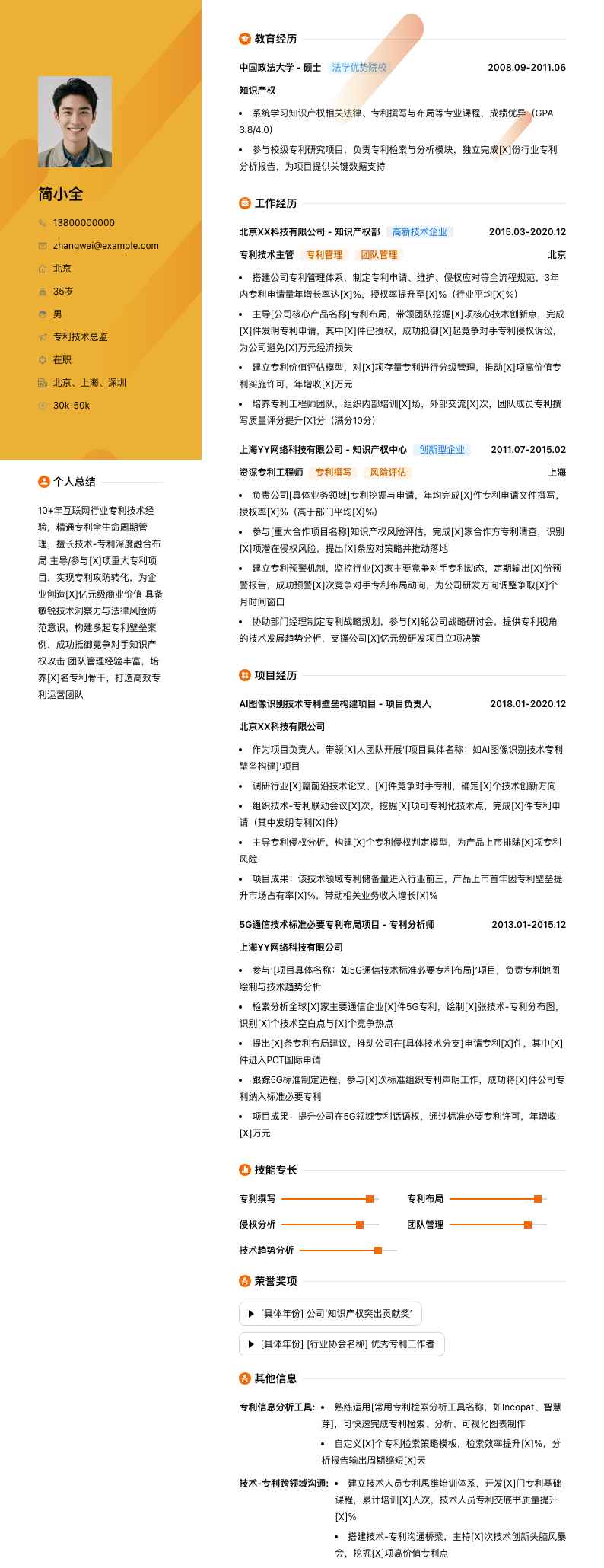 专利技术总监简历模板