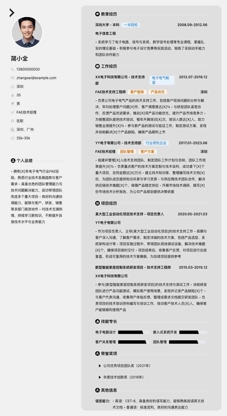 fae技术经理简历模板