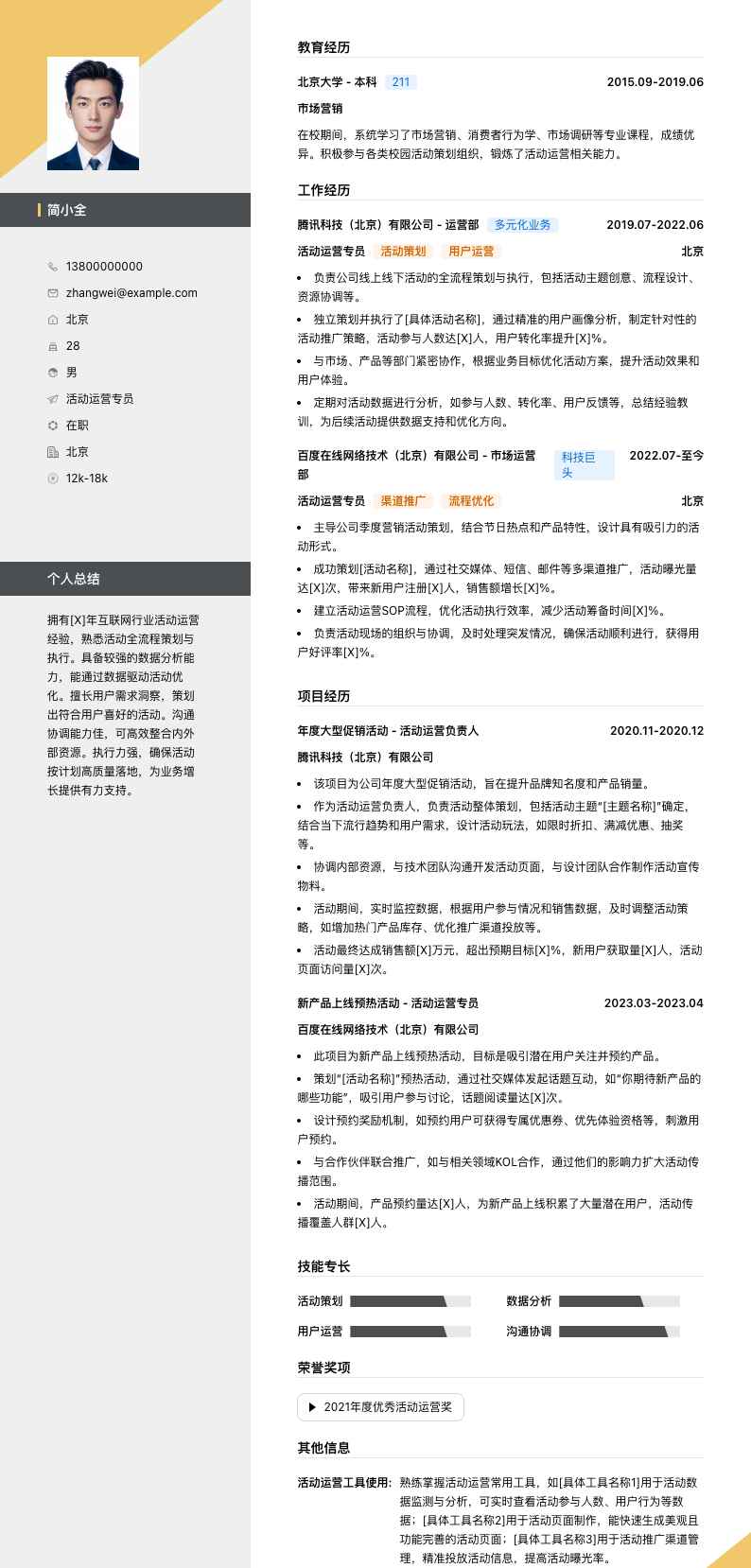 活动运营专员简历模板