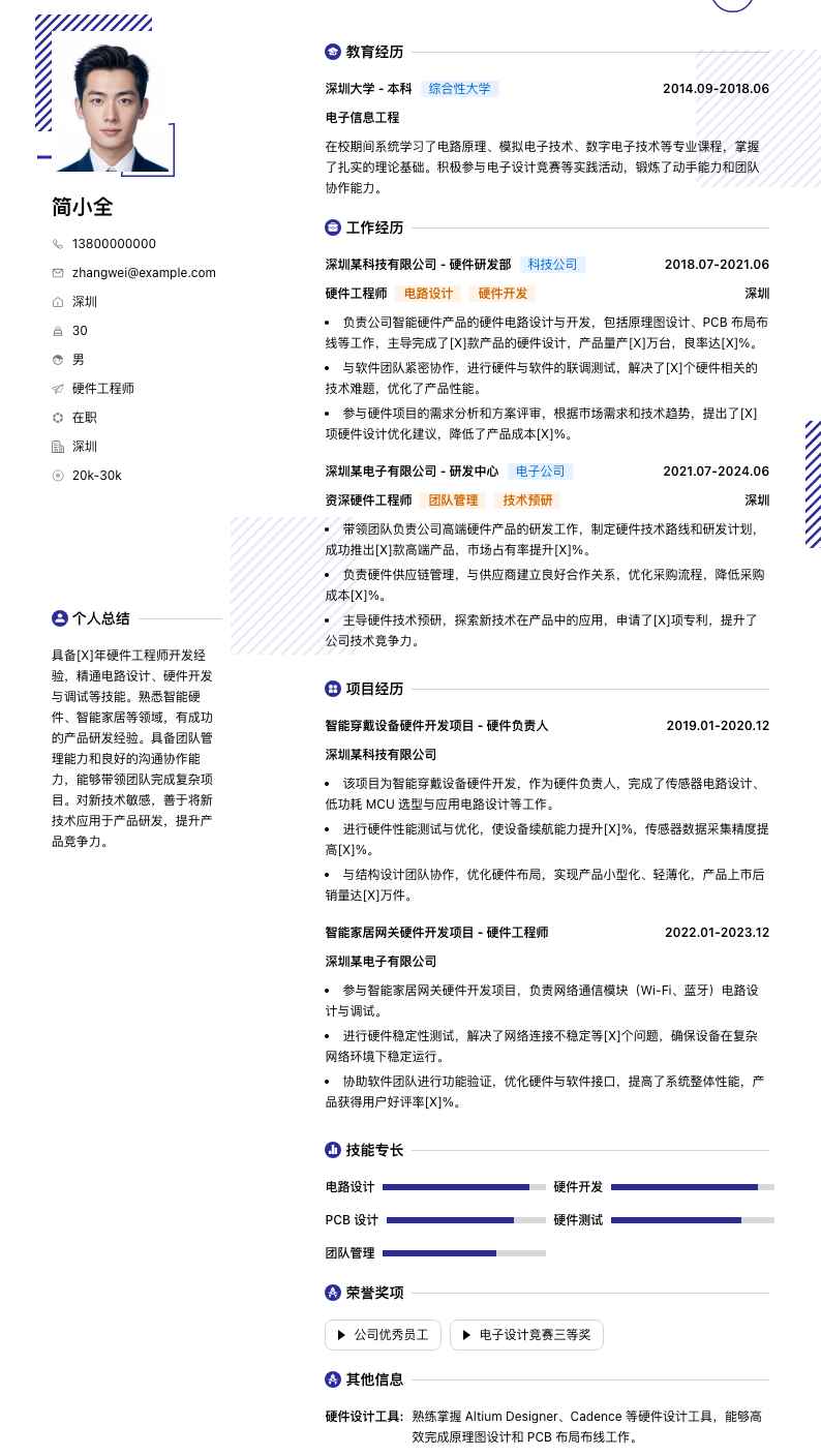 硬件工程师简历模板