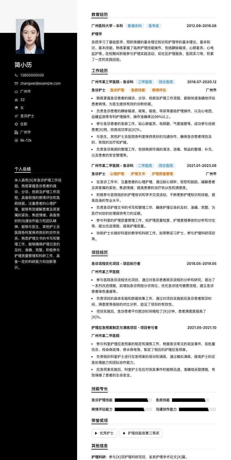 急诊护士简历模板