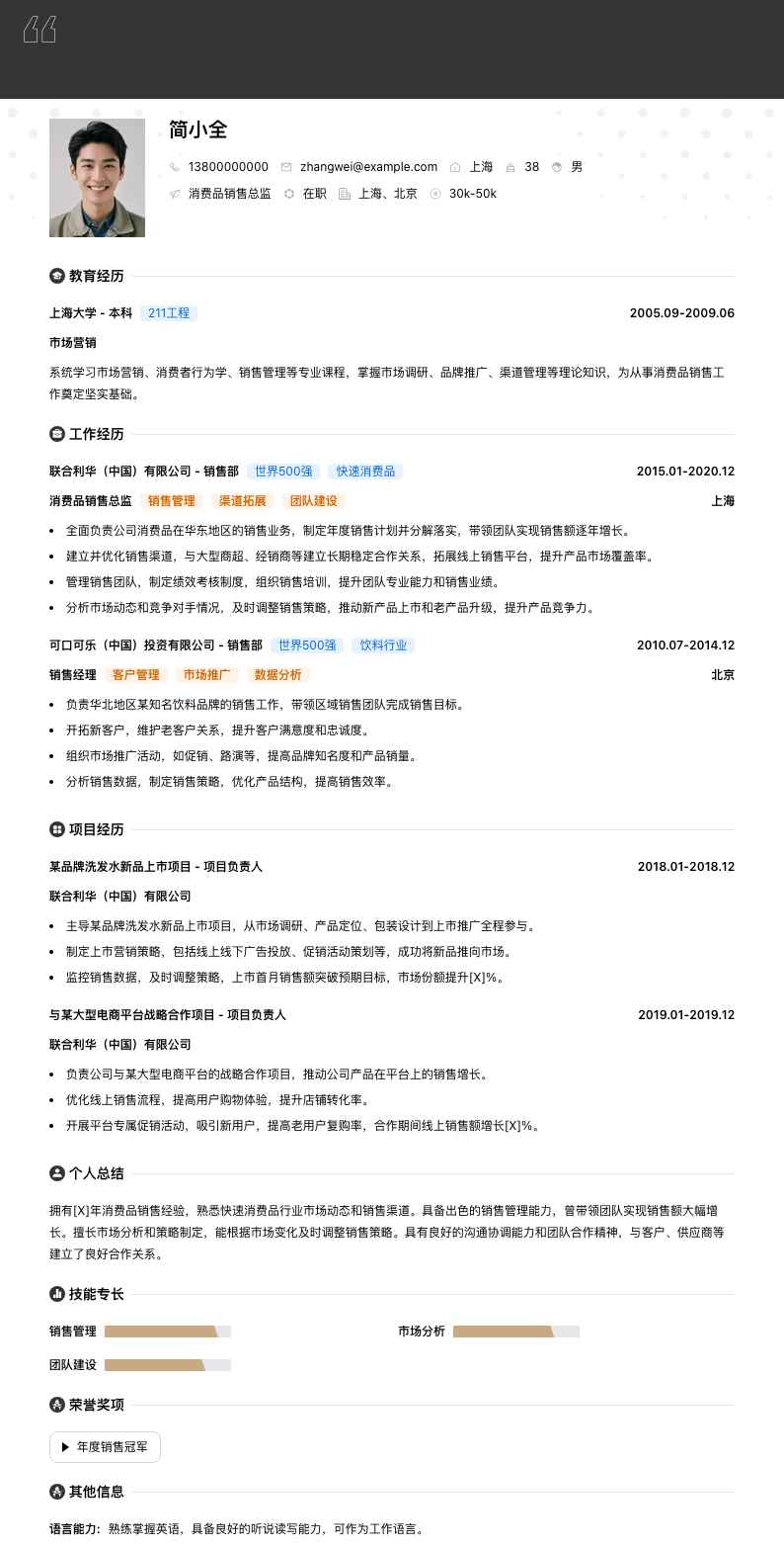 消费品销售总监简历模板