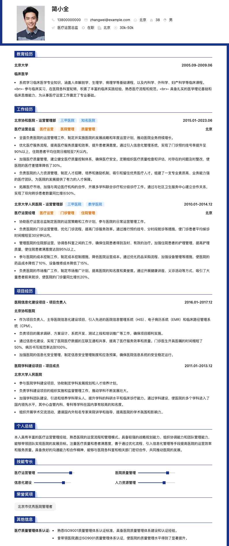 医疗运营总监简历模板