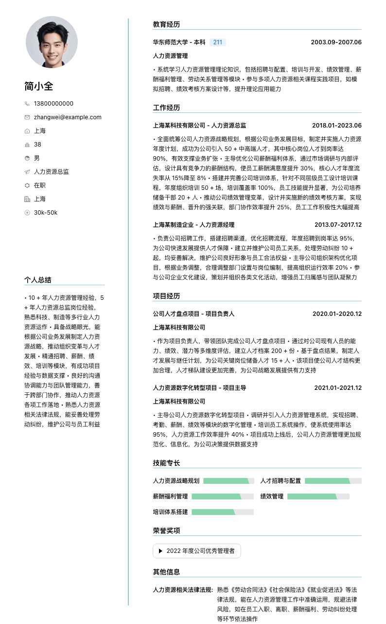 人力资源总监简历模板