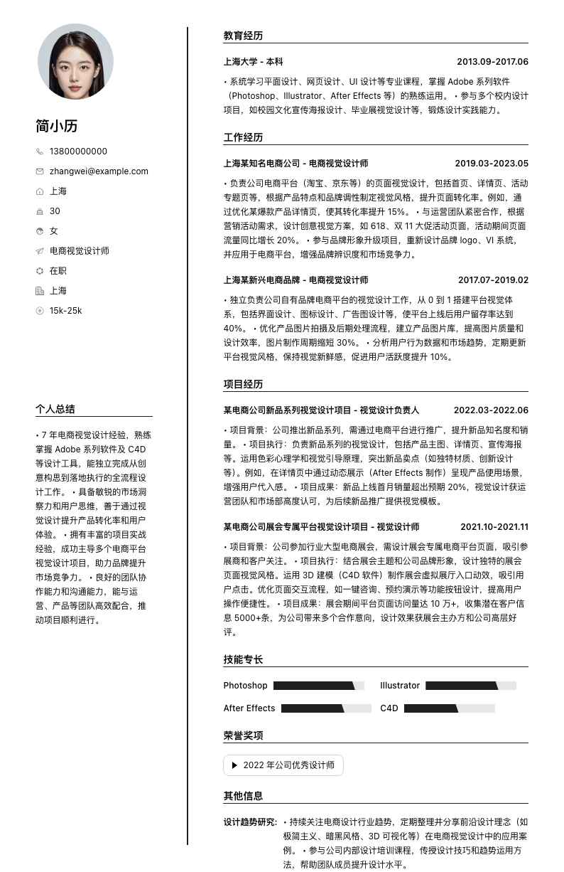 电商视觉设计师简历模板