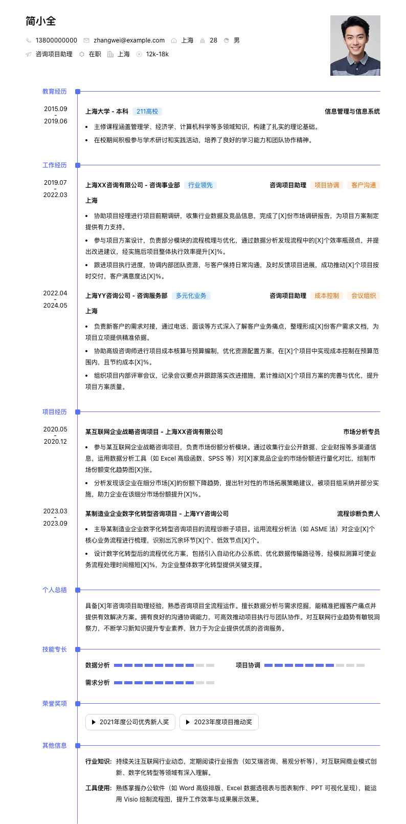 咨询项目助理简历模板