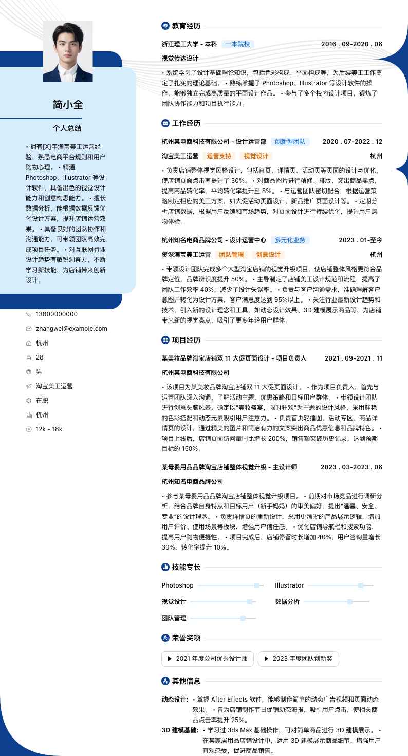 淘宝美工运营简历模板