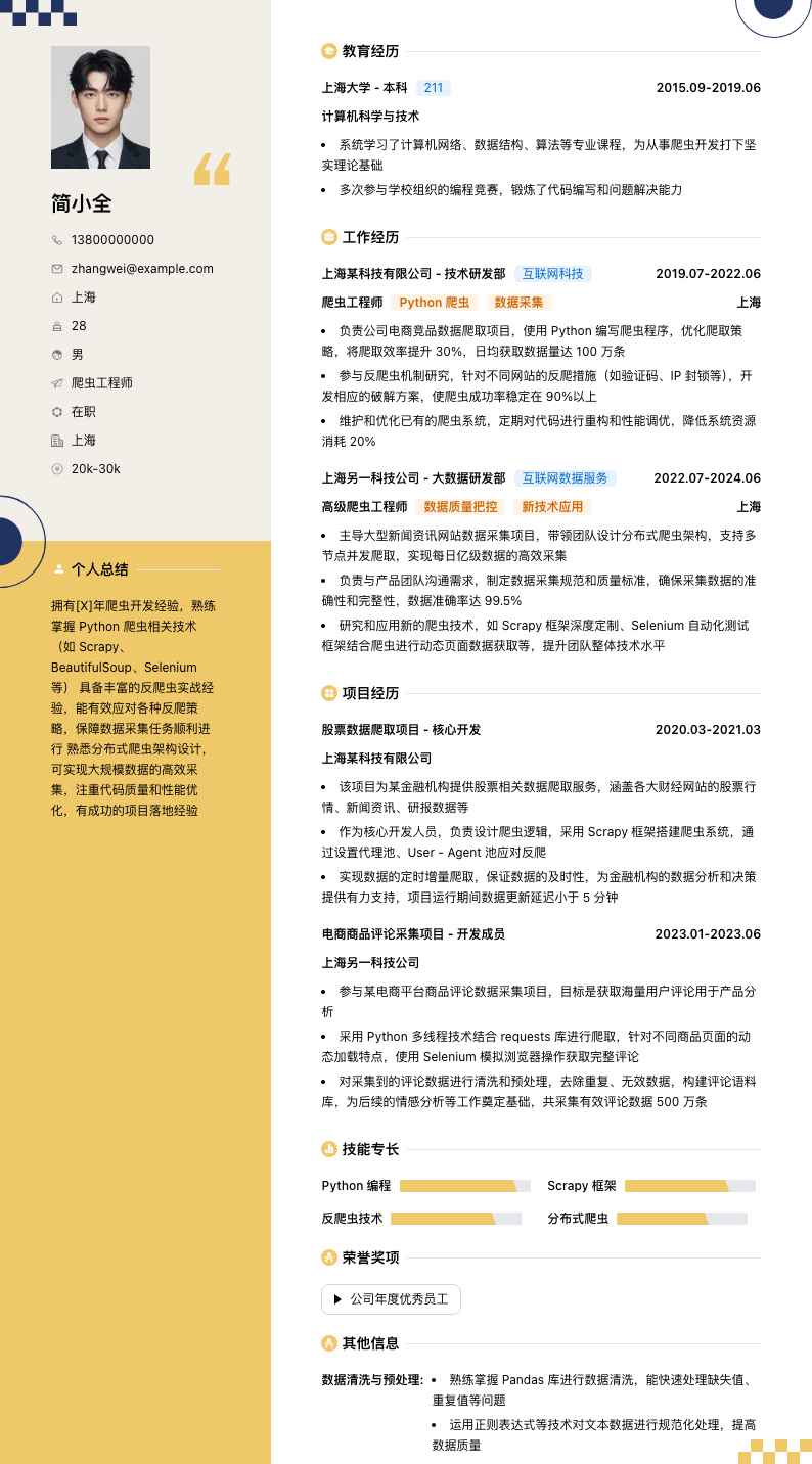 爬虫工程师简历模板