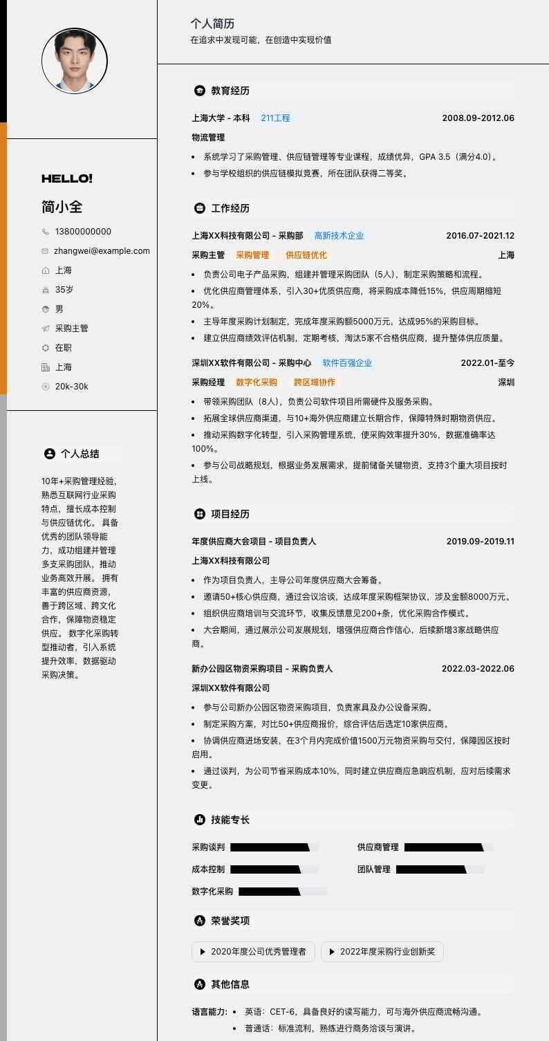 采购主管简历模板