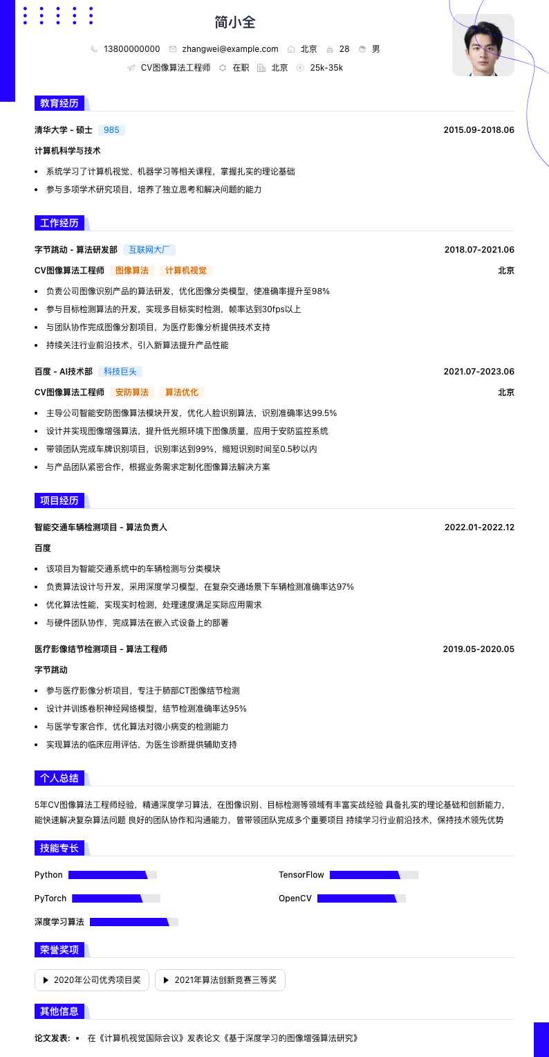 cv图像算法工程师简历模板