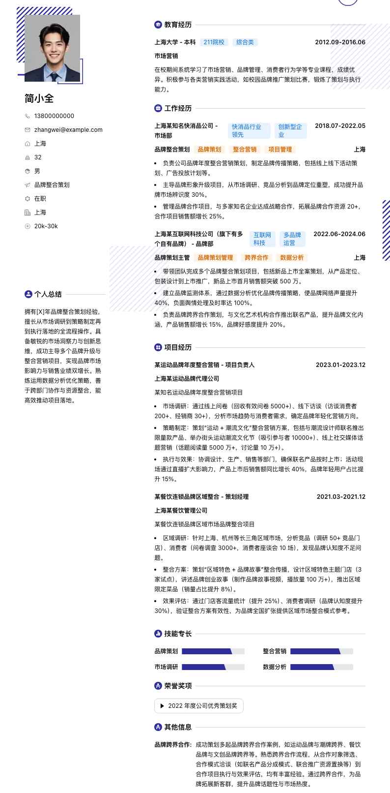 品牌整合策划简历模板