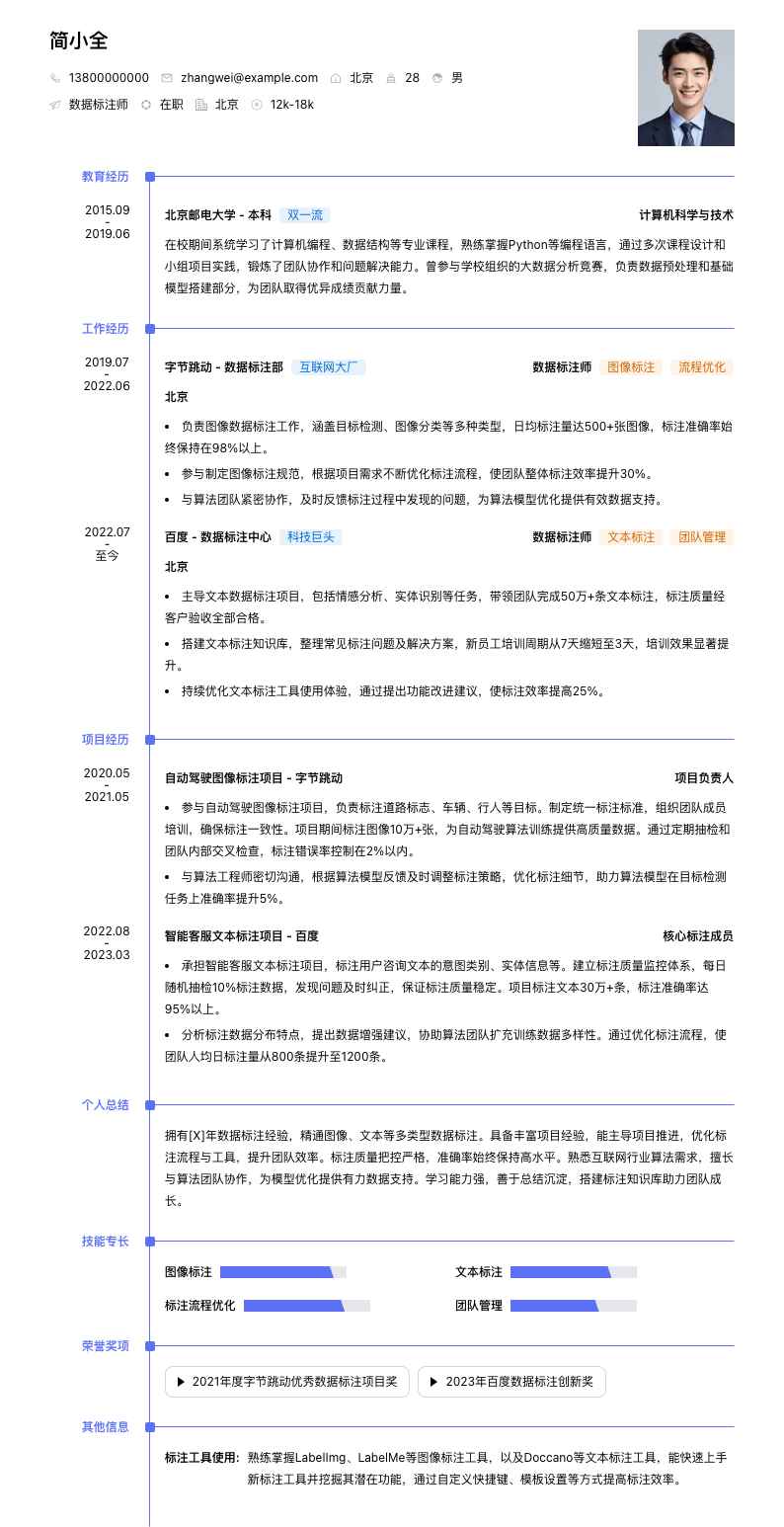 数据标注师简历模板