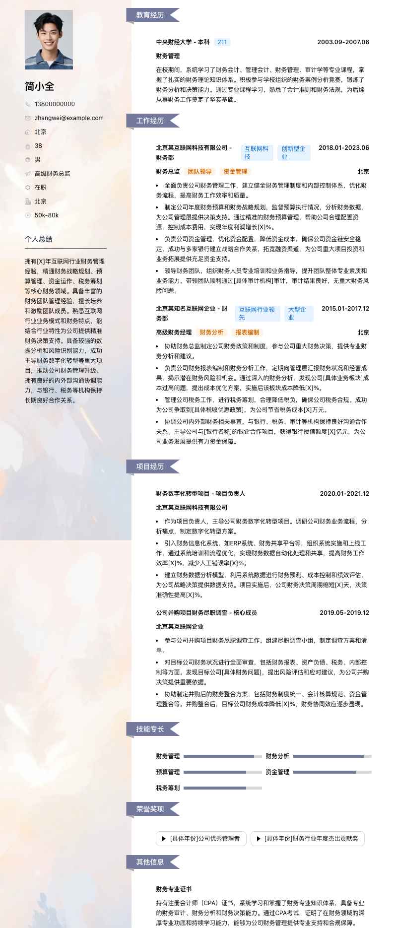 高级财务总监简历模板