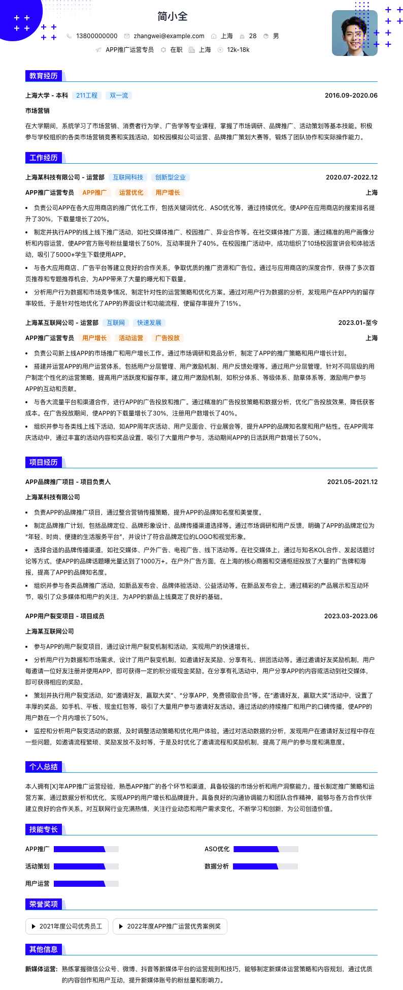 APP推广运营专员简历模板