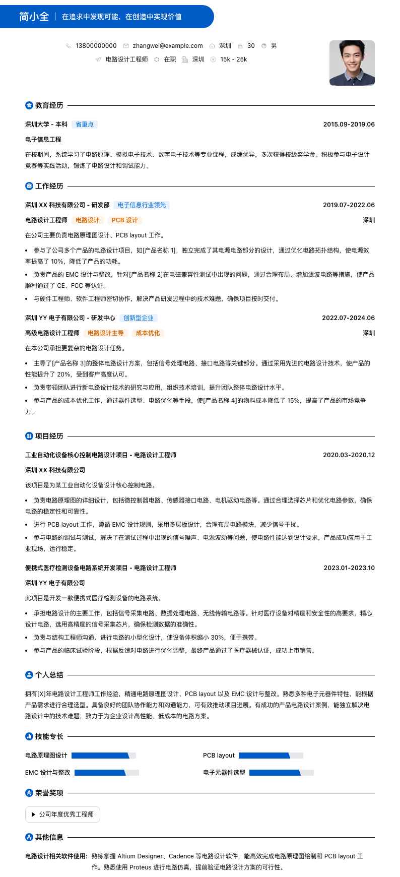 电路设计工程师简历模板