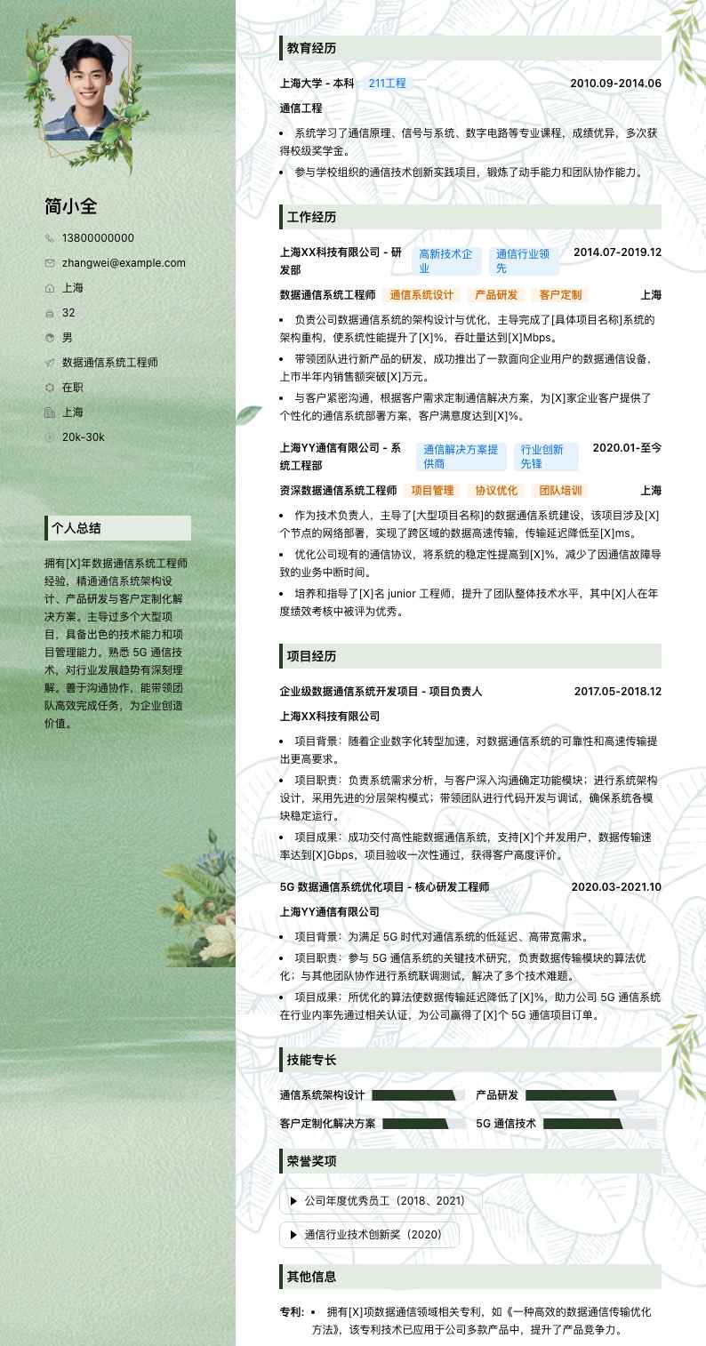 数据通信系统工程师简历模板