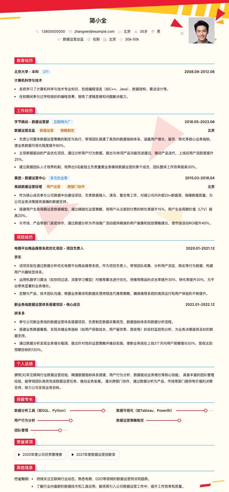 数据运营总监简历模板