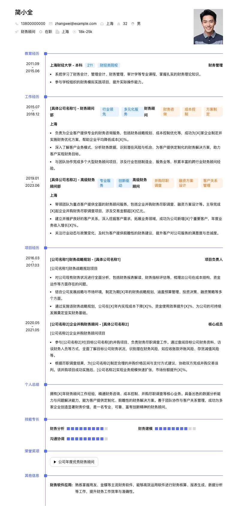 财务顾问简历模板