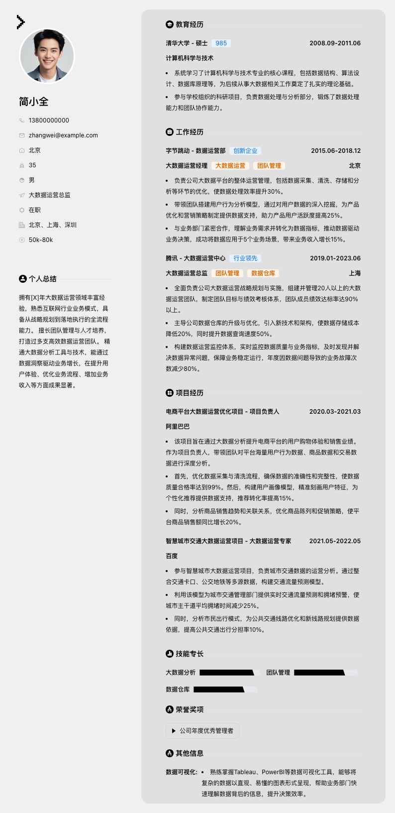 大数据运营总监简历模板