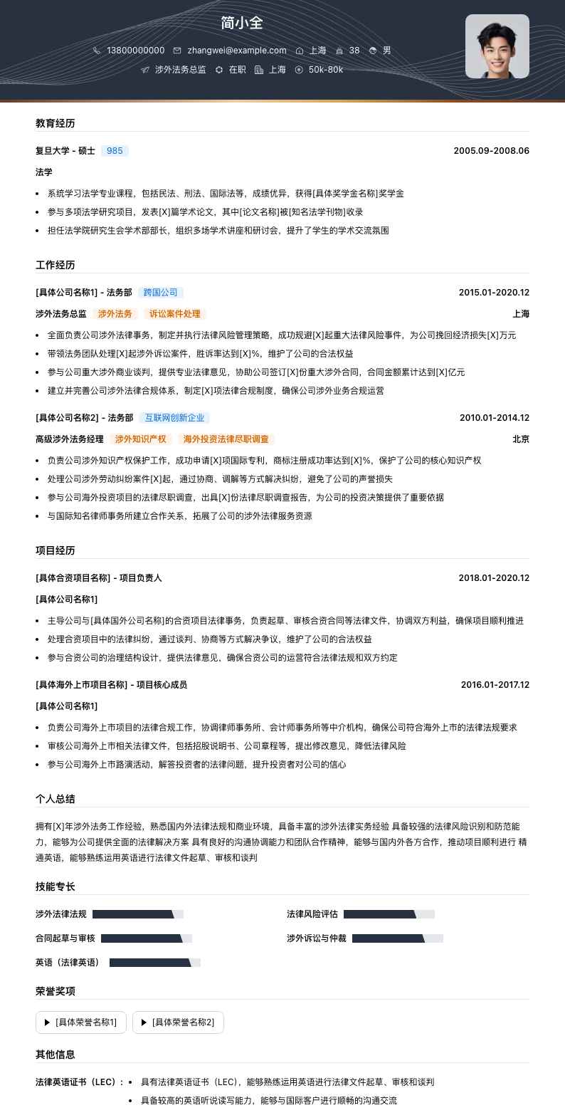 涉外法务总监简历模板