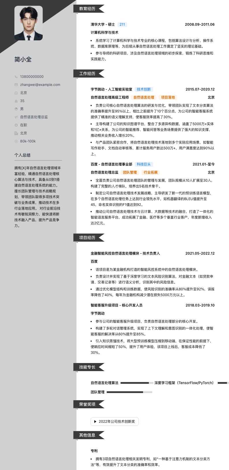 自然语言处理总监简历模板