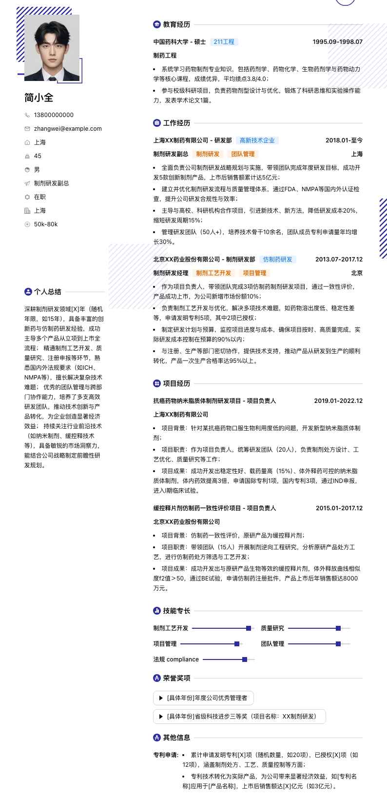 制剂研发副总简历模板