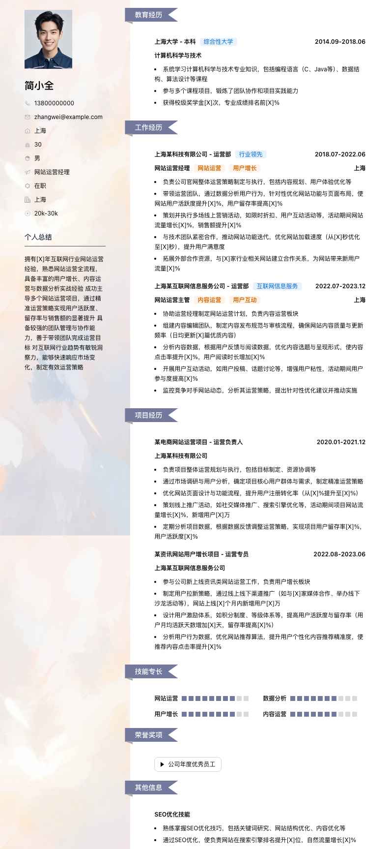 网站运营经理简历模板