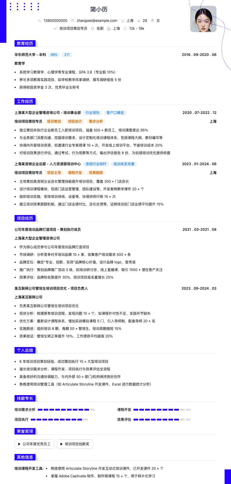培训项目策划专员简历模板