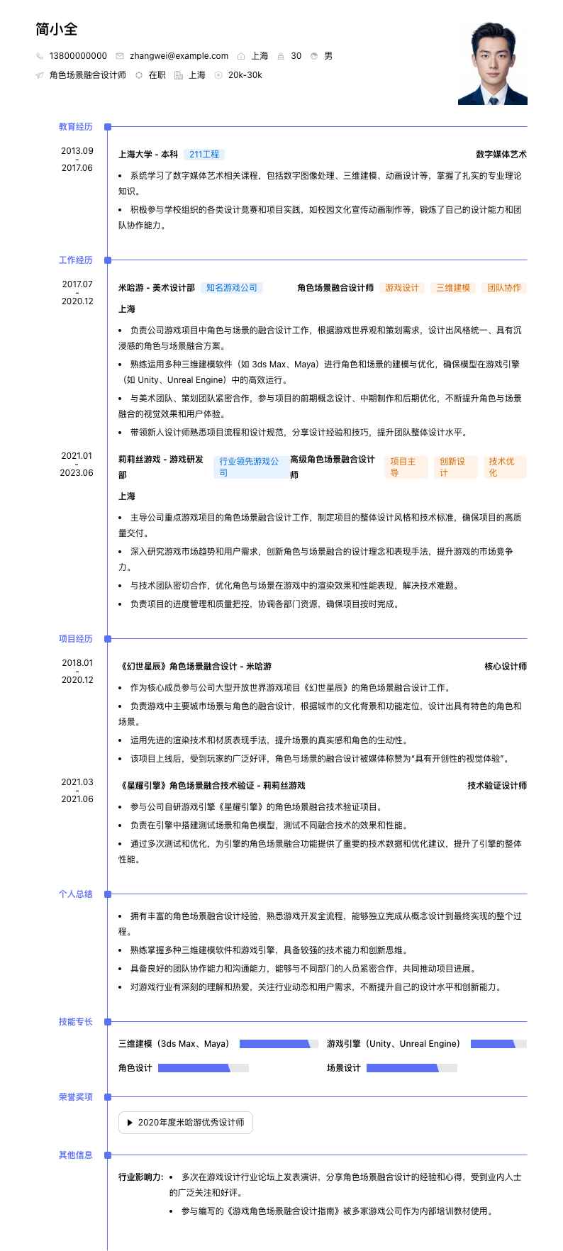 角色场景融合设计师简历模板