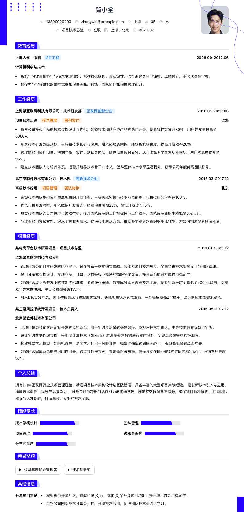 项目技术总监简历模板