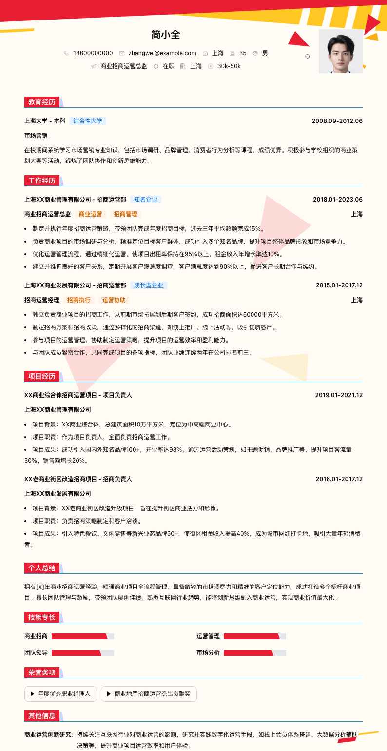 商业招商运营总监简历模板