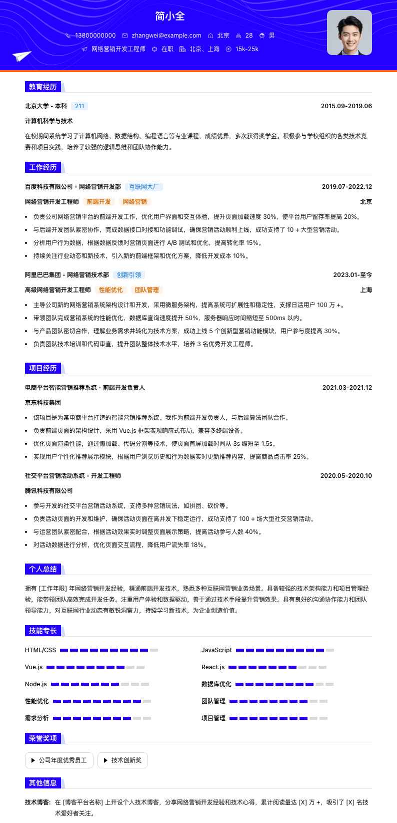 网络营销简历模板