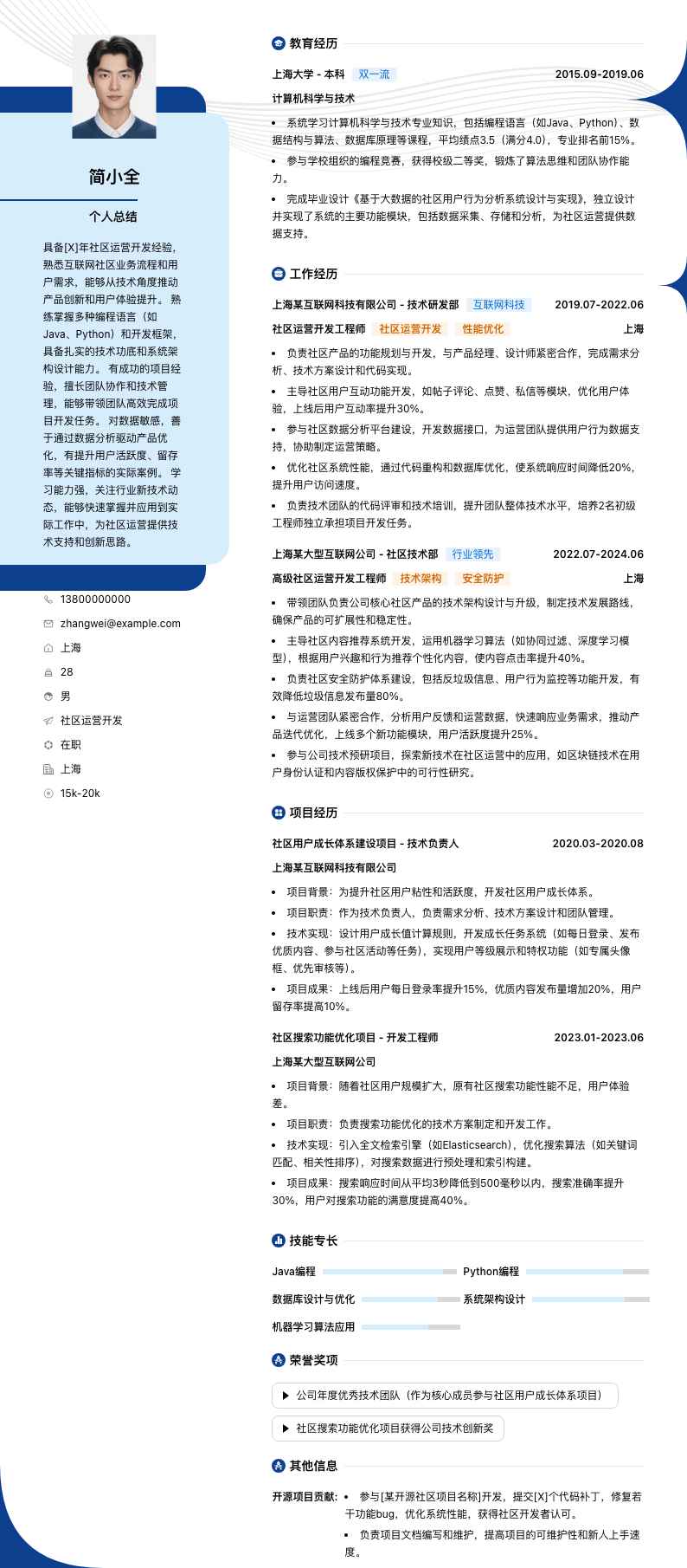 社区运营简历模板