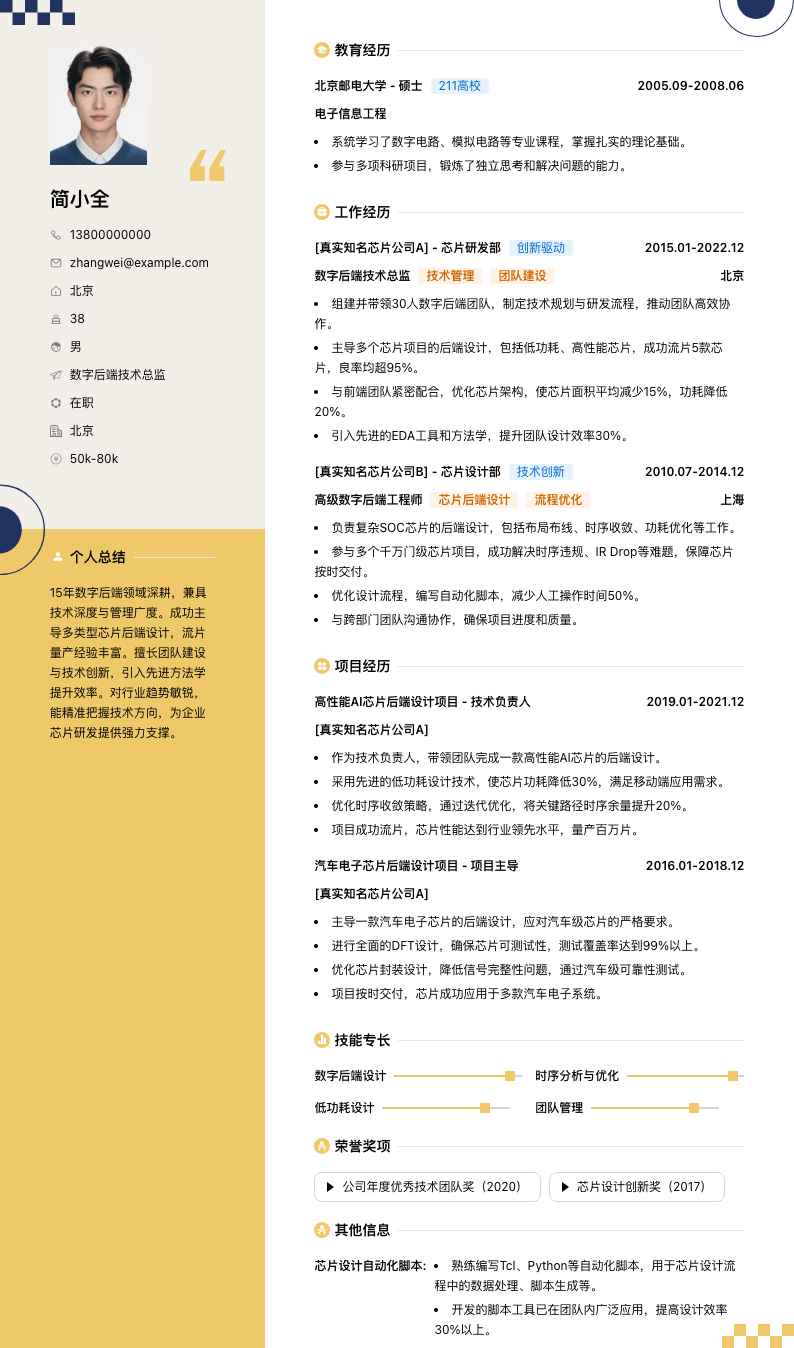 数字后端技术总监简历模板