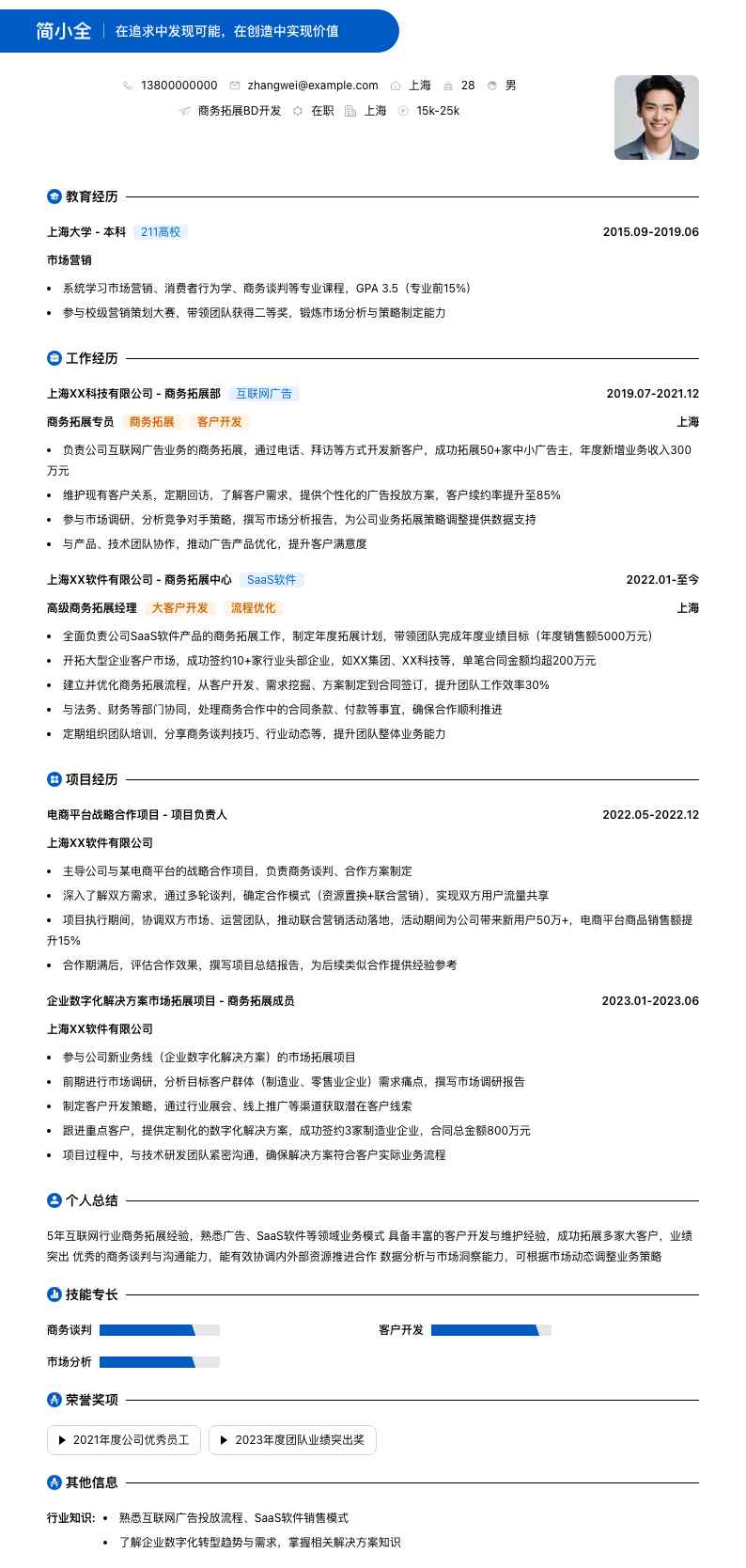 商务拓展bd简历模板