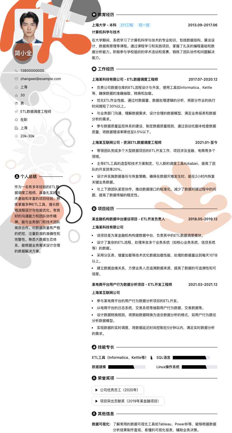 ETL数据调度工程师简历模板