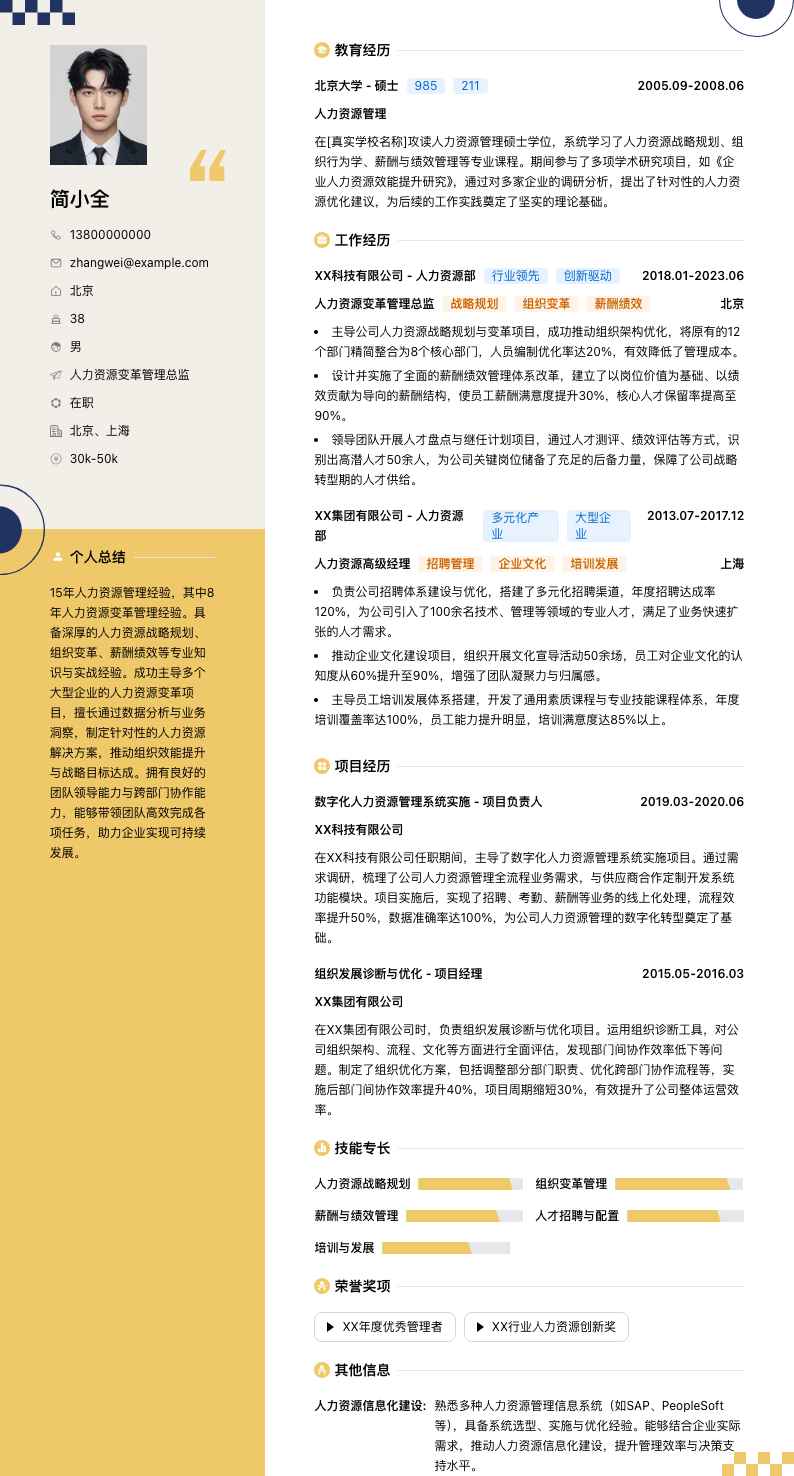 人力资源变革管理总监简历模板