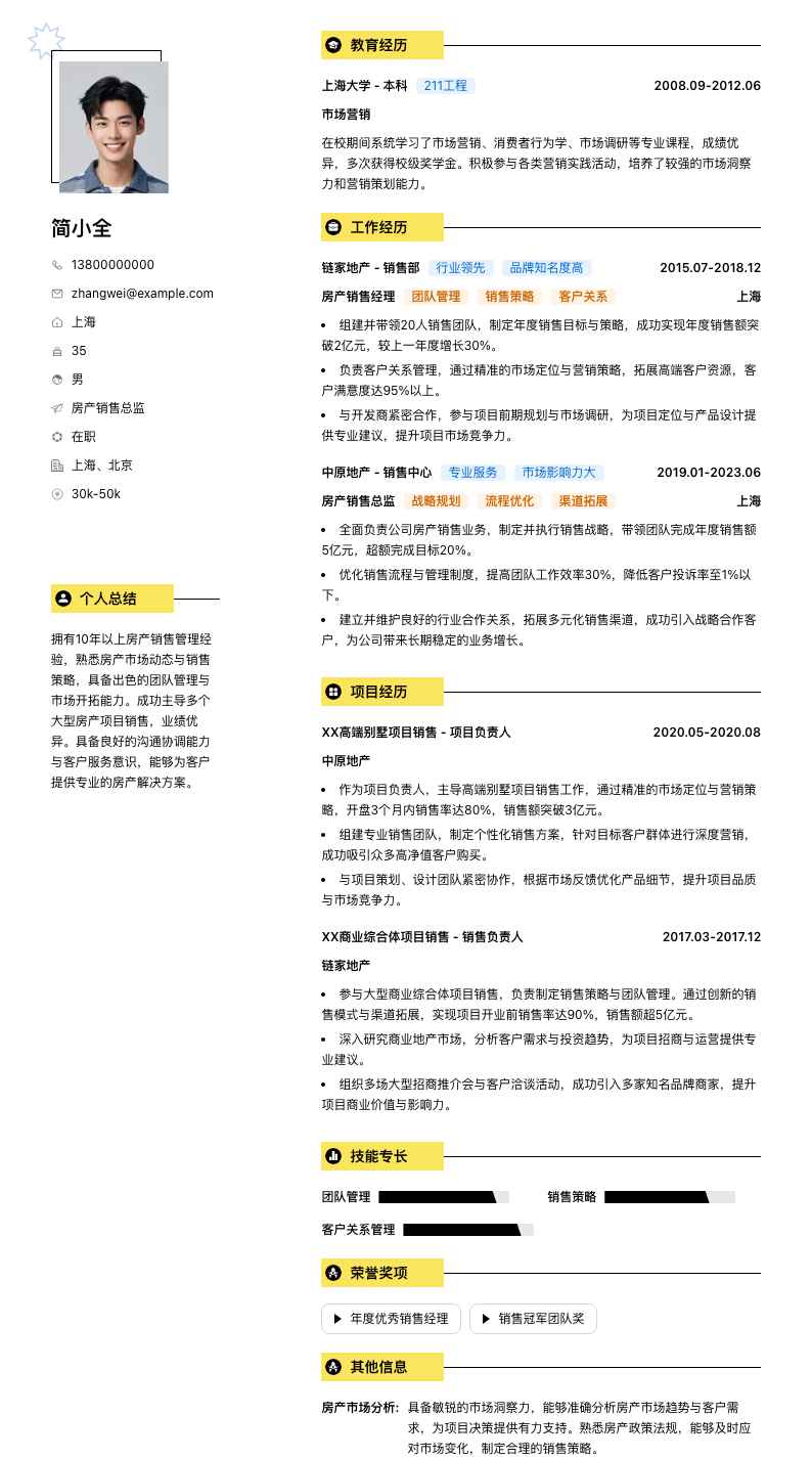 房产销售总监简历模板