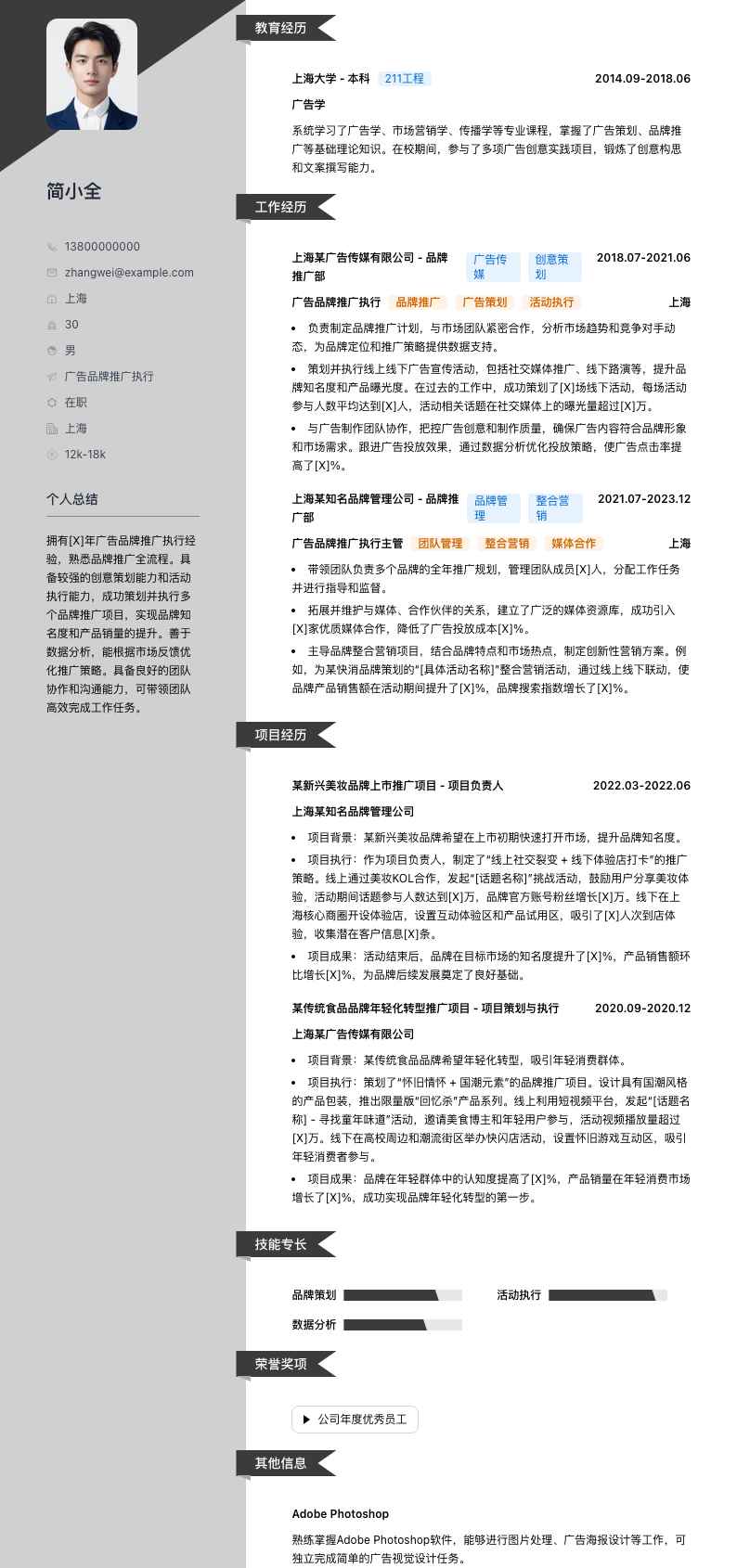 广告品牌推广执行简历模板